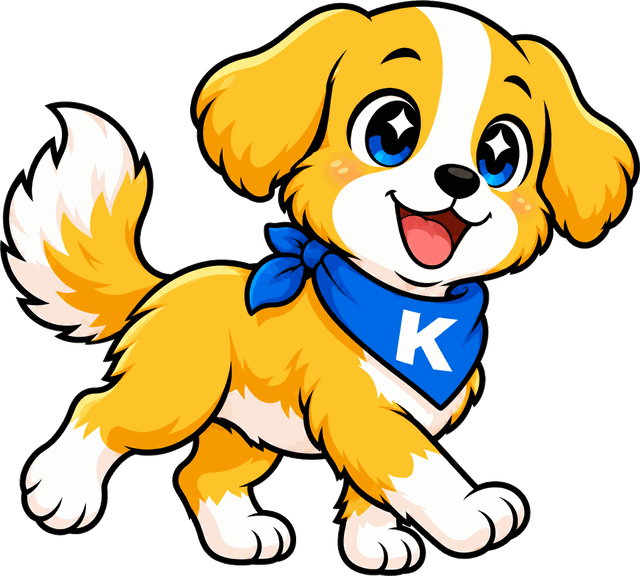 Kynos, the askKynos pup, out for a walk in a blue K bandana